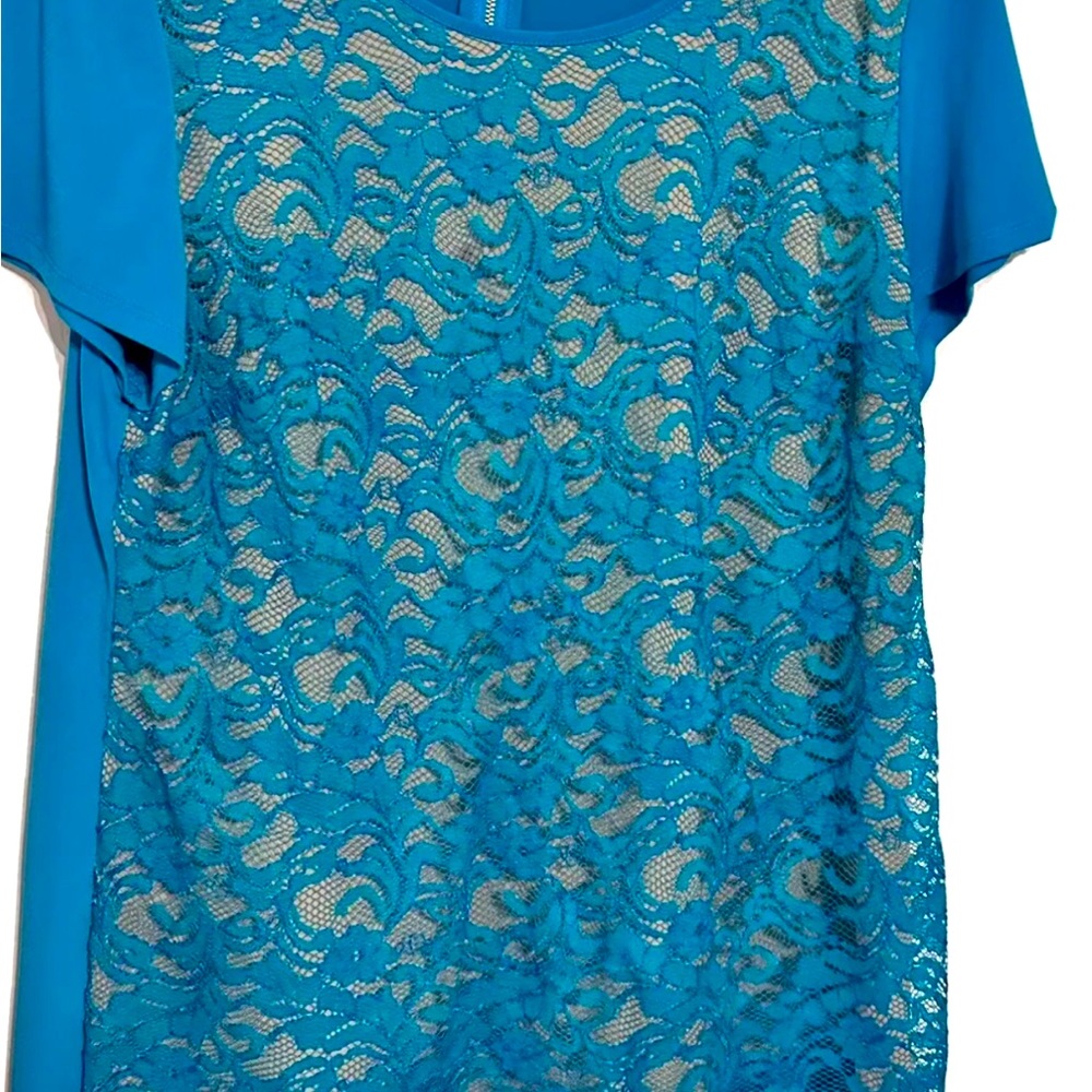 Alfani Lace Blouse in size Large. Turquoise blue. Size Large. Like new - Picture 6 of 6